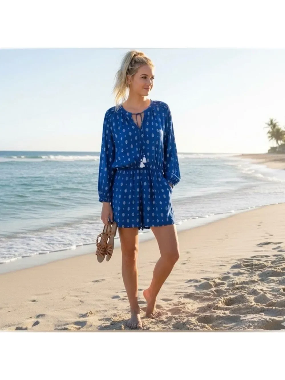 Anthropologie Beachgold Cobalt Blue Romper - Size Medium